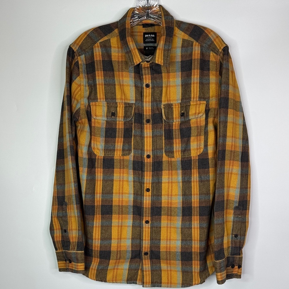 Prana Westbrook Orange Flannel Button Up Shirt Size Meidum
